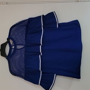 Belle & Sky Mesh Ruffled Top Navy and White  Size Medium